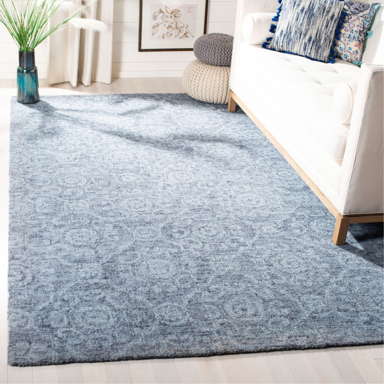 Ophelia & Co. Sulema Damask Handmade Tufted Wool Blue Area Rug